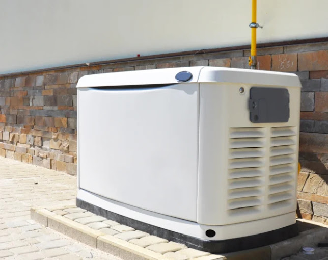 A white air conditioner sitting next to a brick wall